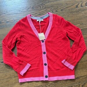 Boden Red Cardigan with Pink Trim